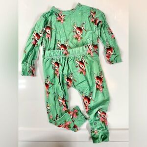 Bunny Knots Velveteen Retro Reindeer Print Pajama Set Christmas